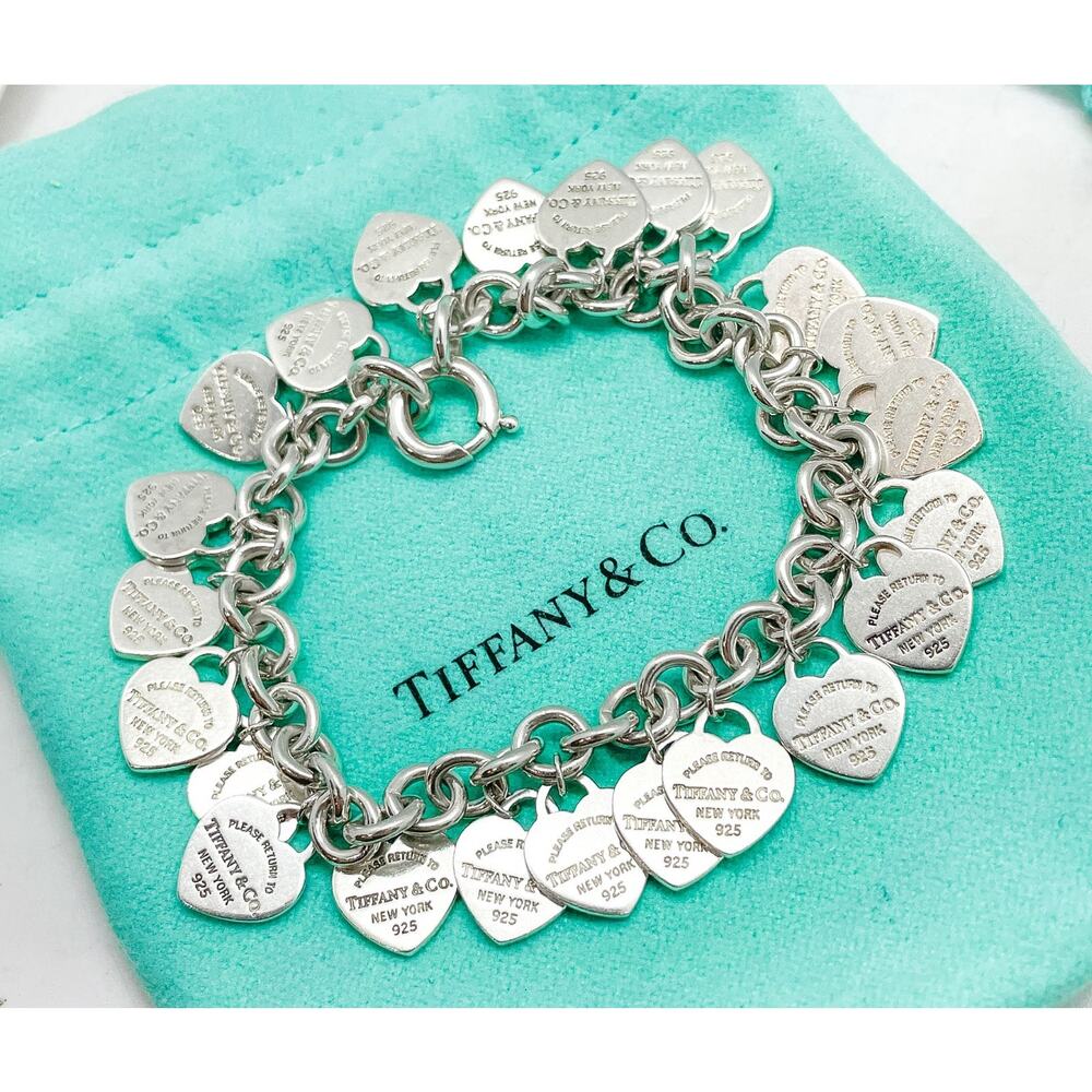 Tiffany & Co. Return to Tiffany Multi Heart Tag Bracelet Sterling Silver 7" - Picture 7 of 15